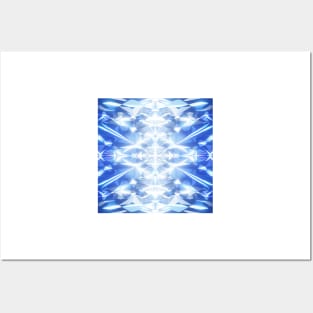 Bright Blue Fractal Kaleidoscope Design Posters and Art
